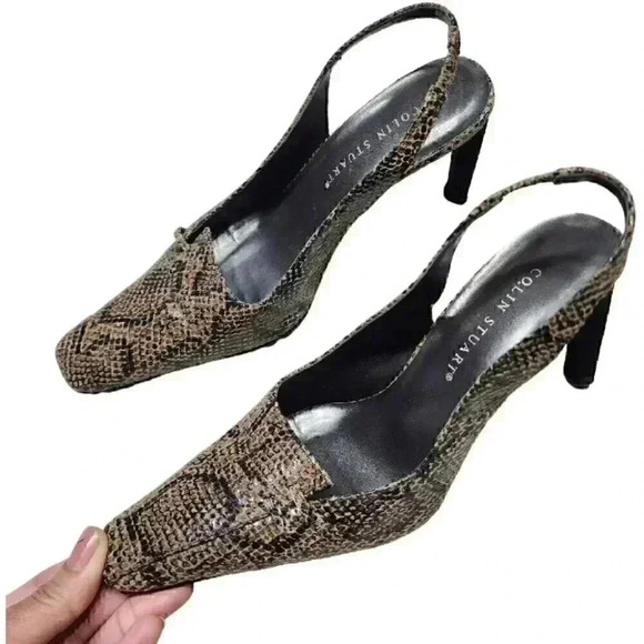 Colin Stuart Shoes - Colin Stuart Leather Snake Printed Sling Back Heels Size 7